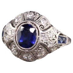 Antique Art Deco Platinum Natural Sapphire Diamond Engagement Ring