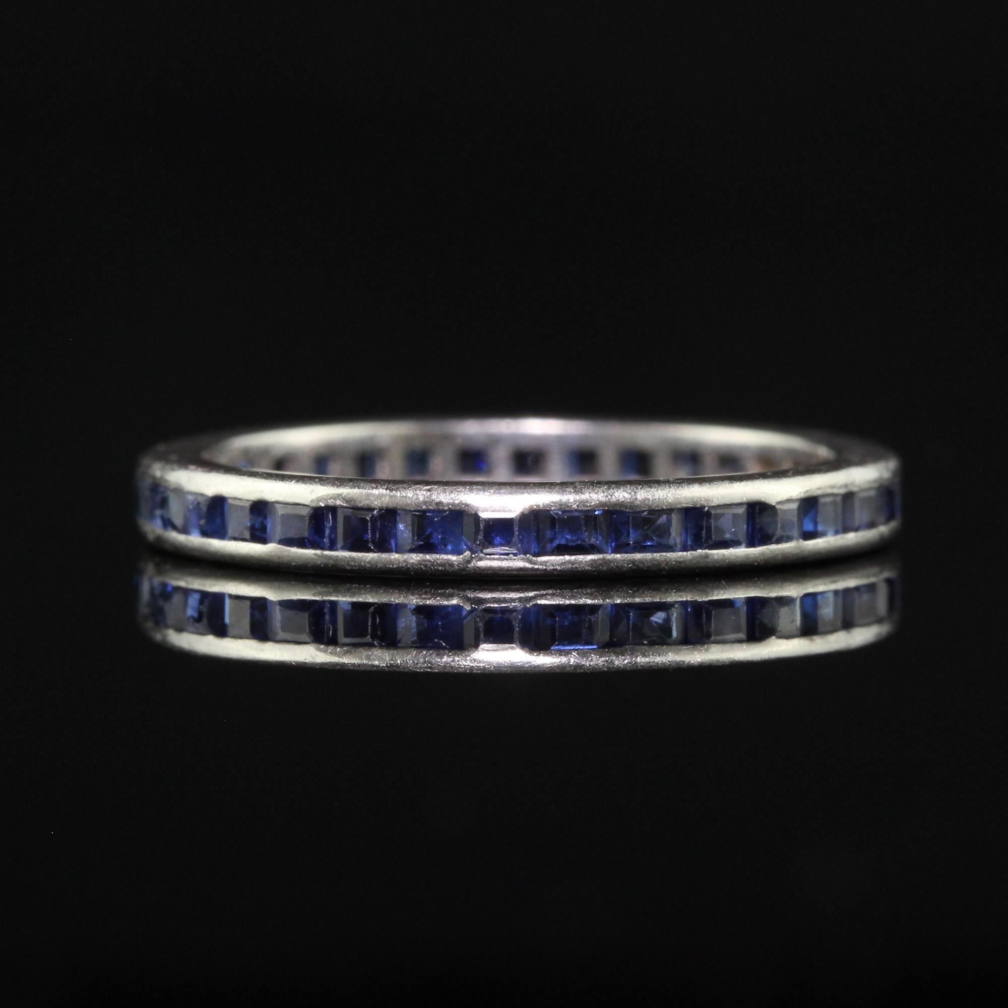Antique Art Deco Platinum Natural Sapphire Square Cut Eternity Band In Good Condition For Sale In Great Neck, NY