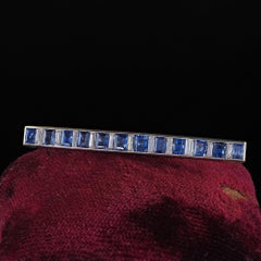Antique Art Deco Platinum No Heat Sapphire and Diamond Bar Pin - GIA
