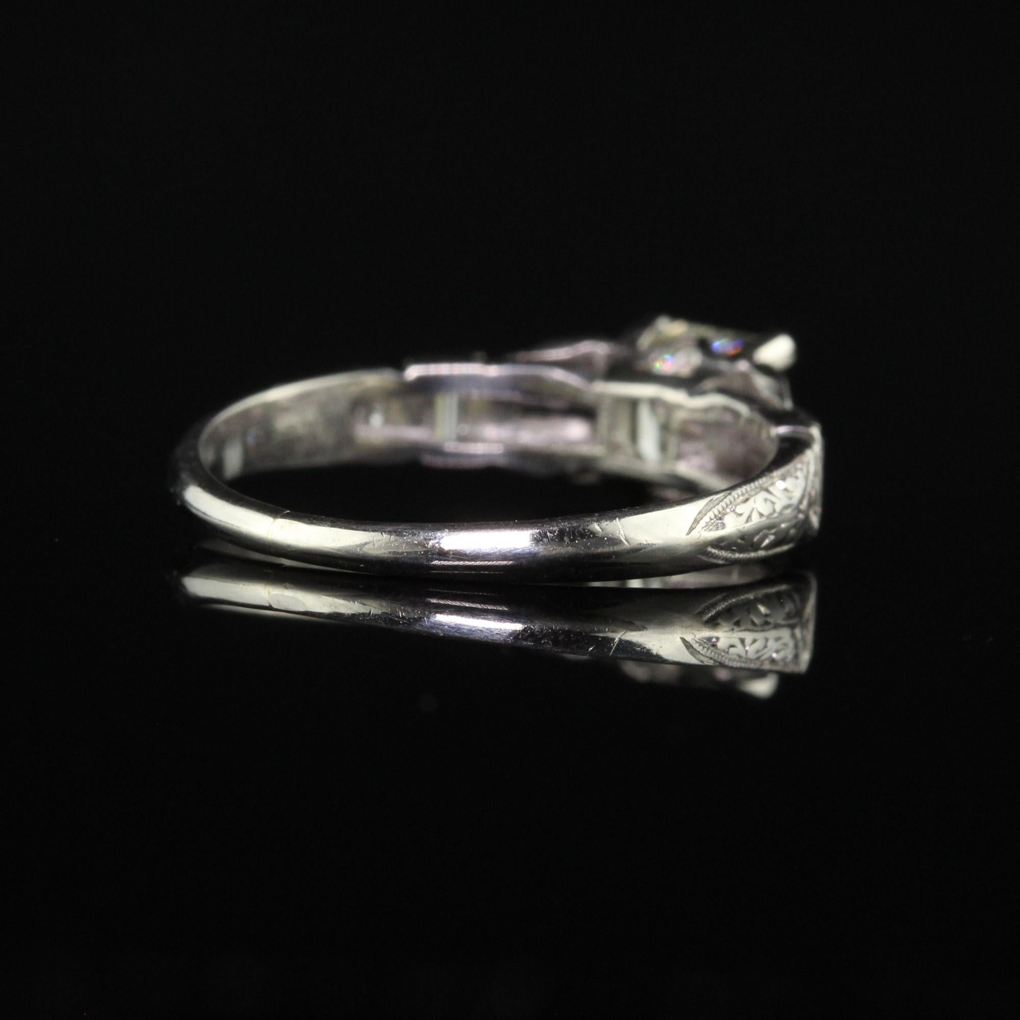Women's Antique Art Deco Platinum Old Asscher Cut Diamond Baguette Engagement Ring