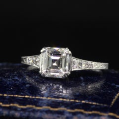 Antique Art Deco Platinum Old Asscher Cut Diamond Filigree Engagement Ring - GIA
