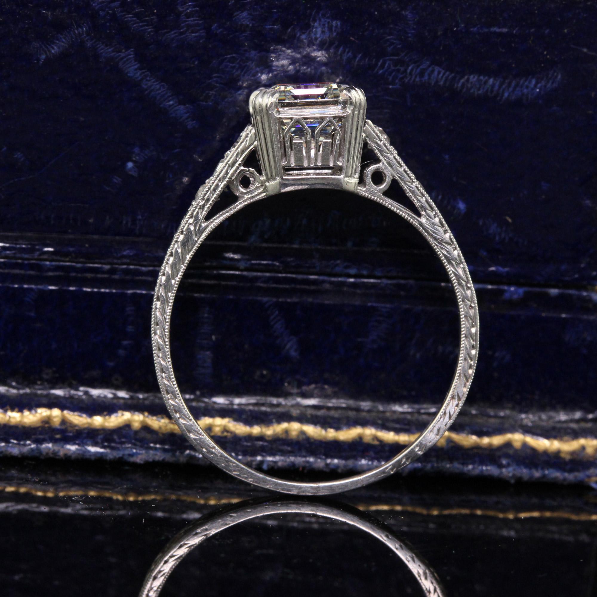 Women's Antique Art Deco Platinum Old Asscher Cut Diamond Filigree Engagement Ring - GIA