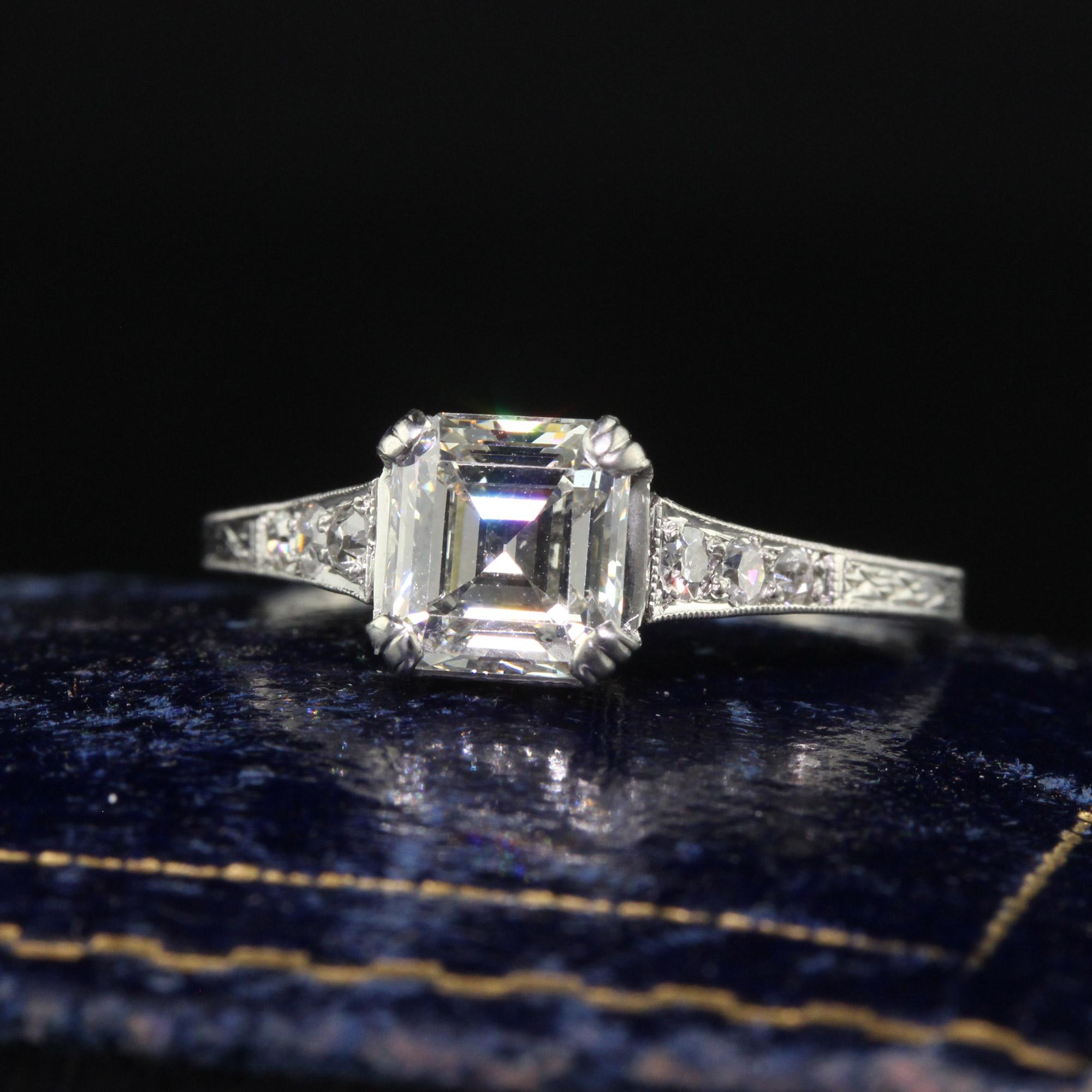 Antique Art Deco Platinum Old Asscher Cut Diamond Filigree Engagement Ring - GIA 1