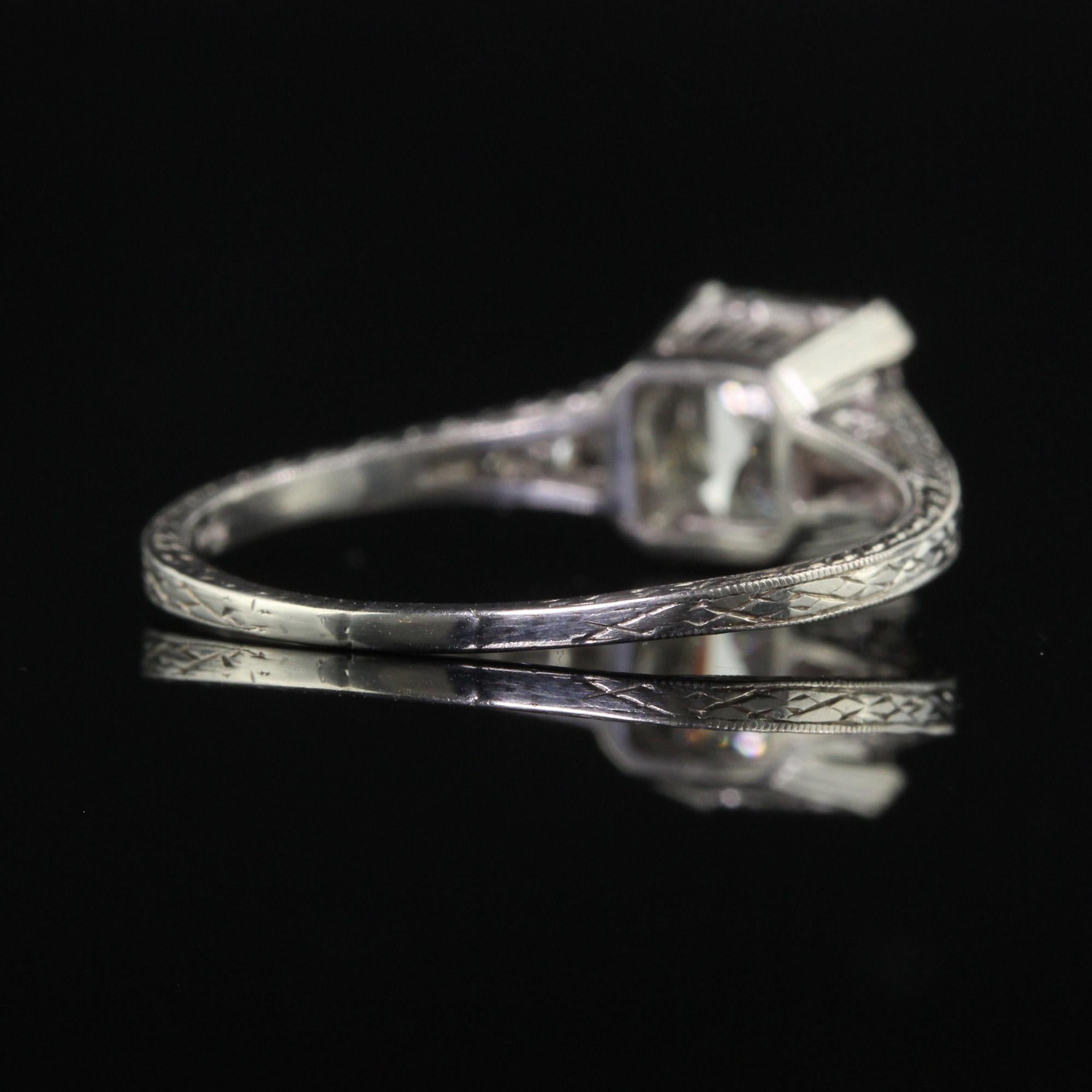 Antique Art Deco Platinum Old Asscher Cut Diamond Filigree Engagement Ring - GIA 3