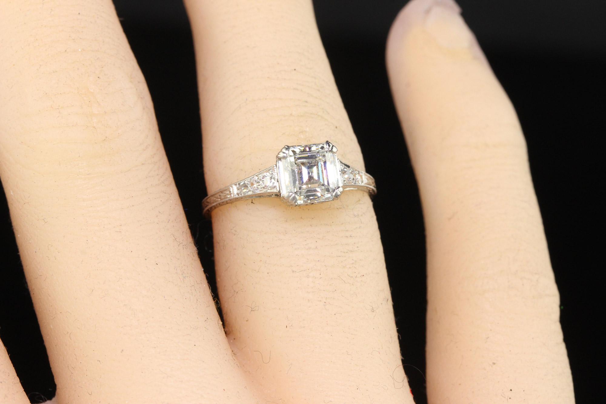 Antique Art Deco Platinum Old Asscher Cut Diamond Filigree Engagement Ring - GIA 5