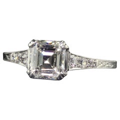 Antique Art Deco Platinum Old Asscher Cut Diamond Filigree Engagement Ring - GIA