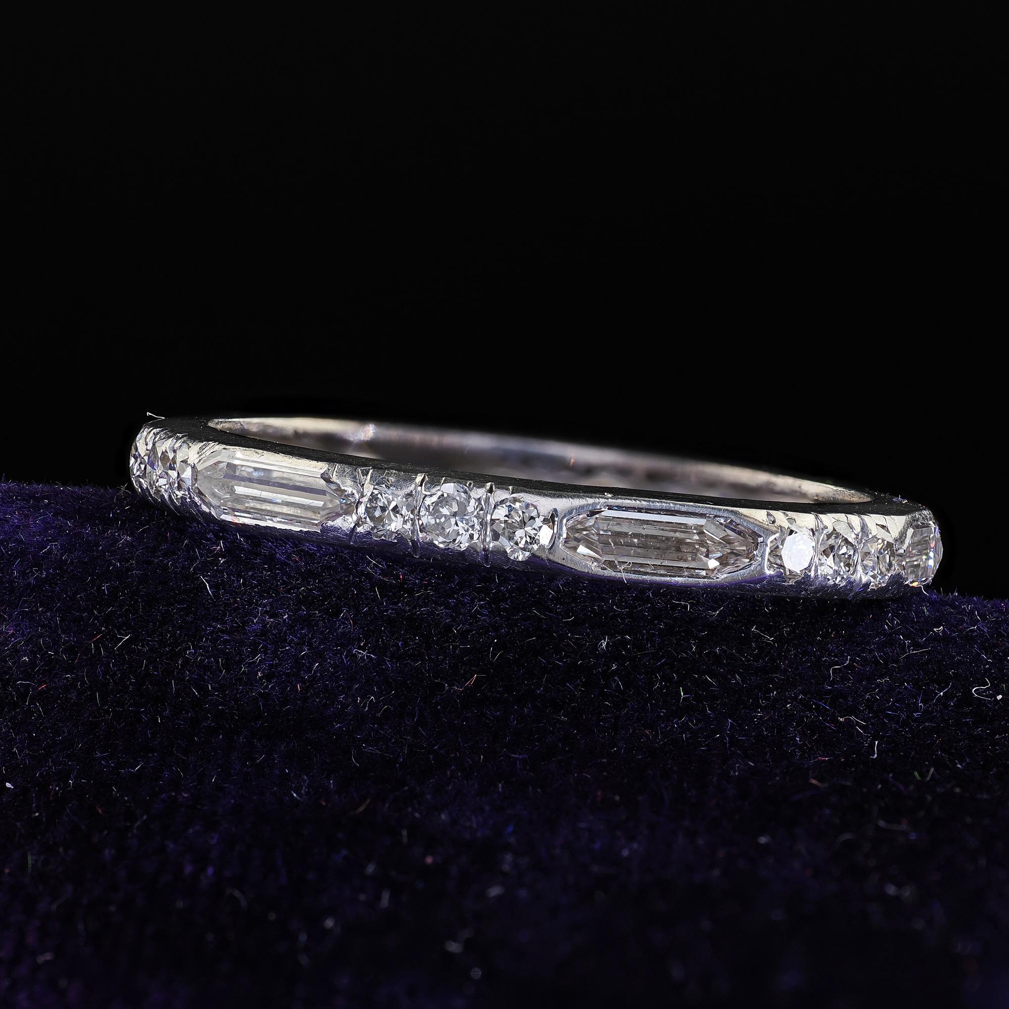 Women's Antique Art Deco Platinum Old Bullet Cut Diamond Eternity Wedding Band For Sale