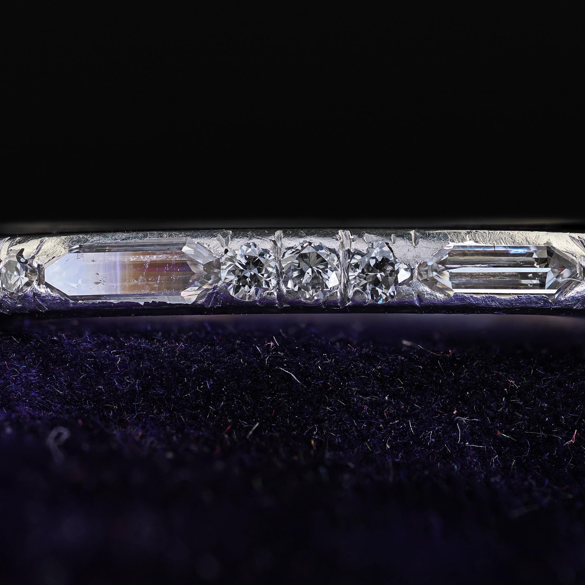 Antique Art Deco Platinum Old Bullet Cut Diamond Eternity Wedding Band For Sale 1