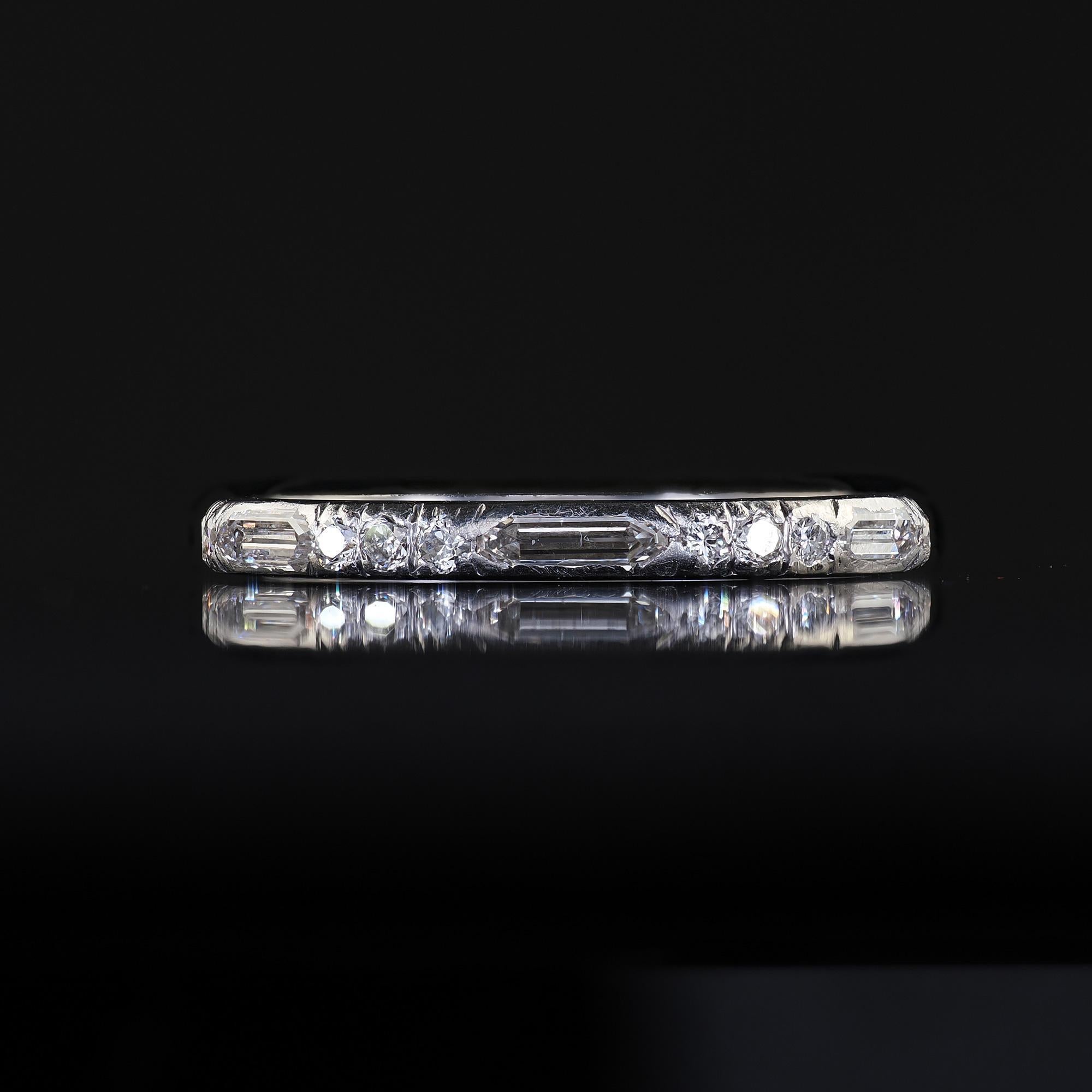 Antique Art Deco Platinum Old Bullet Cut Diamond Eternity Wedding Band For Sale 3