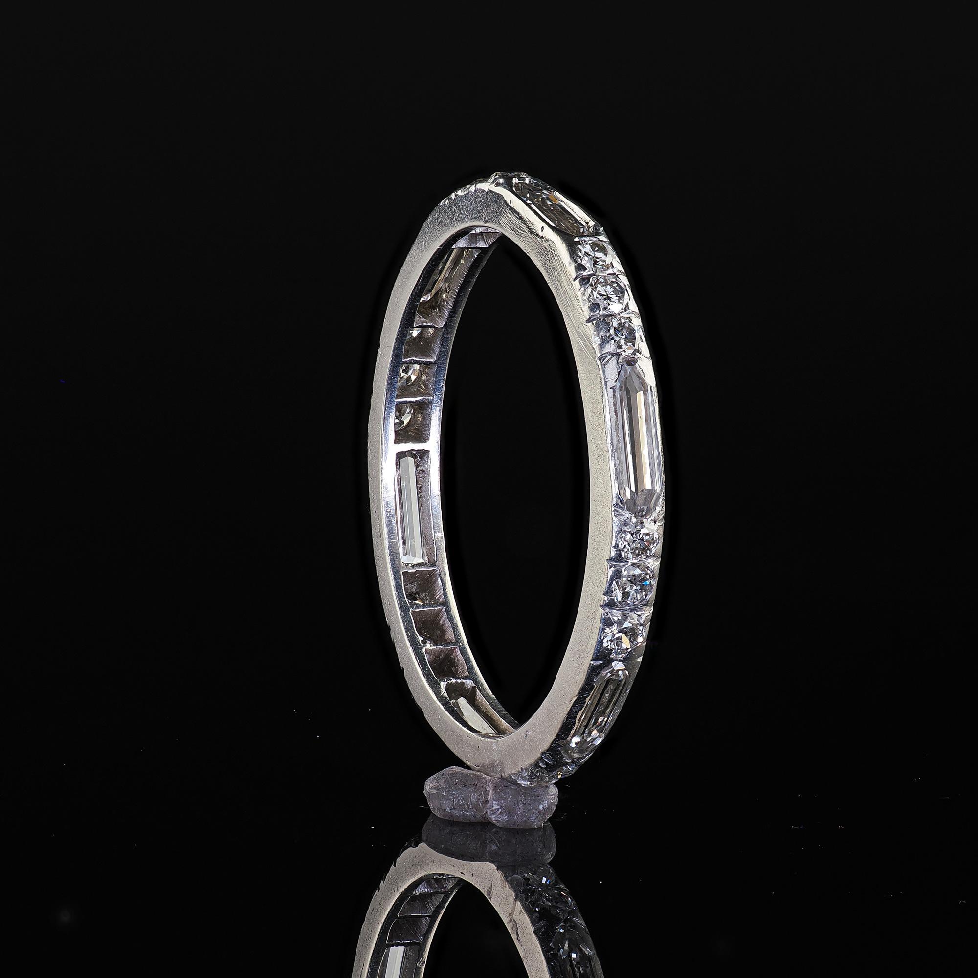 Antique Art Deco Platinum Old Bullet Cut Diamond Eternity Wedding Band For Sale 4