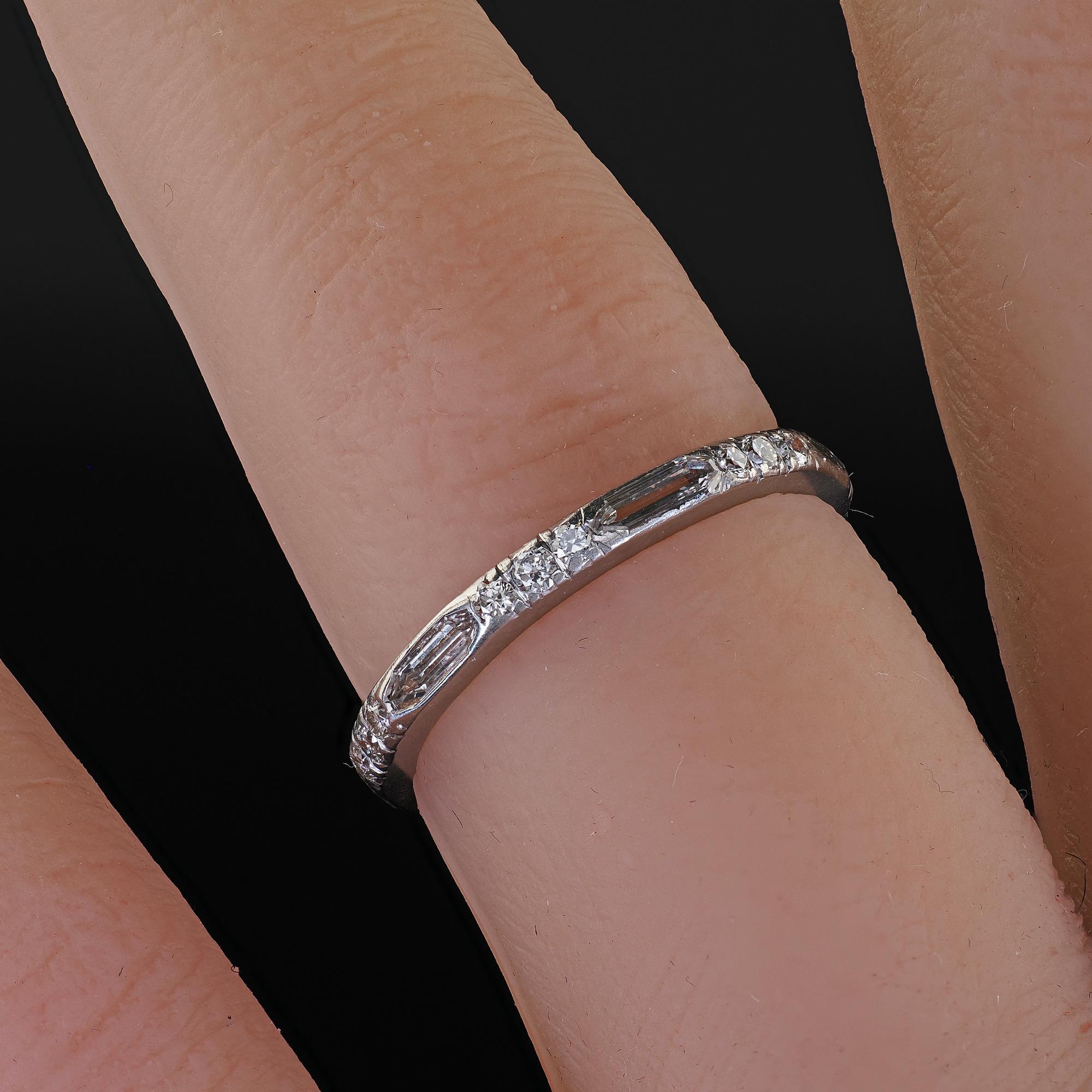 Antique Art Deco Platinum Old Bullet Cut Diamond Eternity Wedding Band For Sale 5