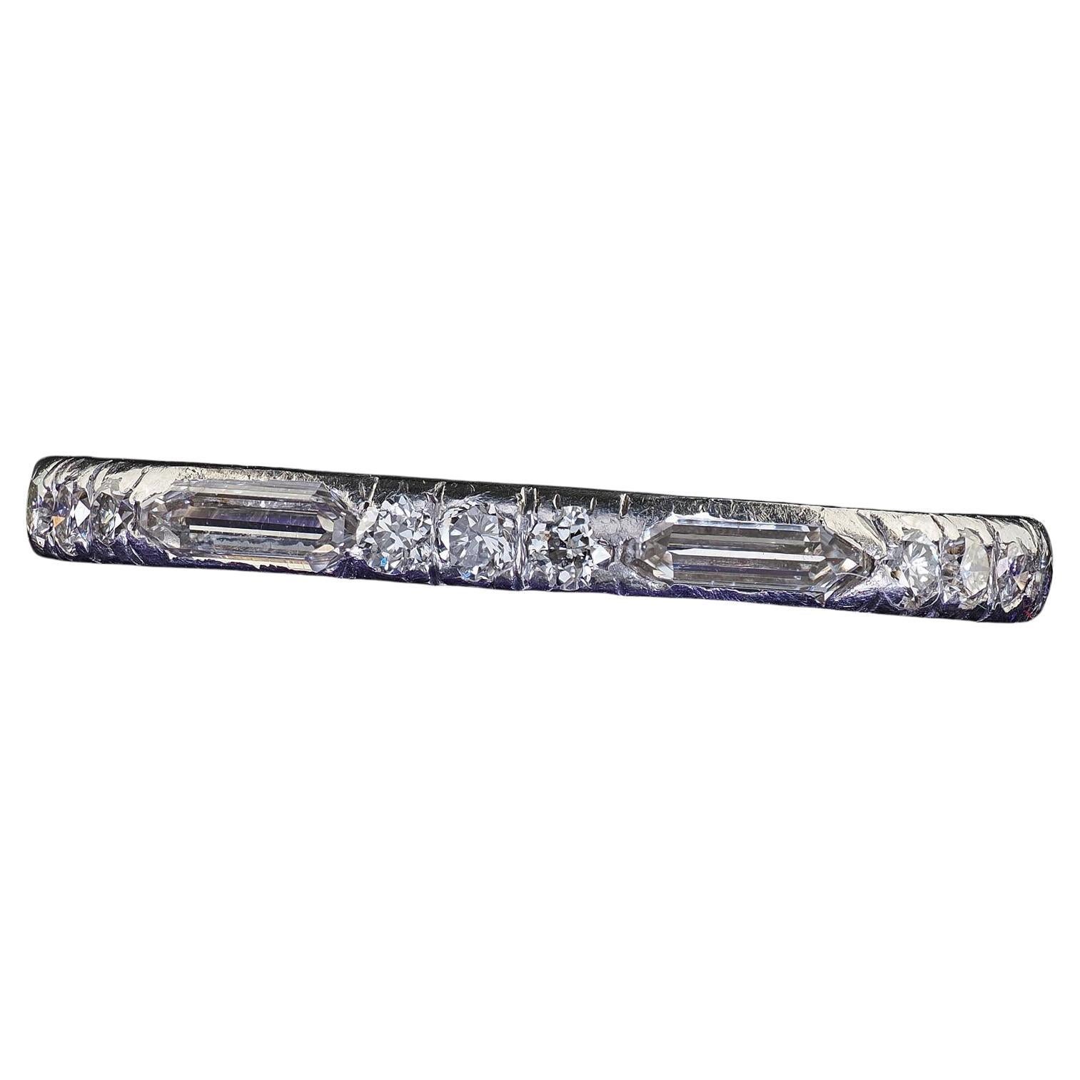 Antique Art Deco Platinum Old Bullet Cut Diamond Eternity Wedding Band