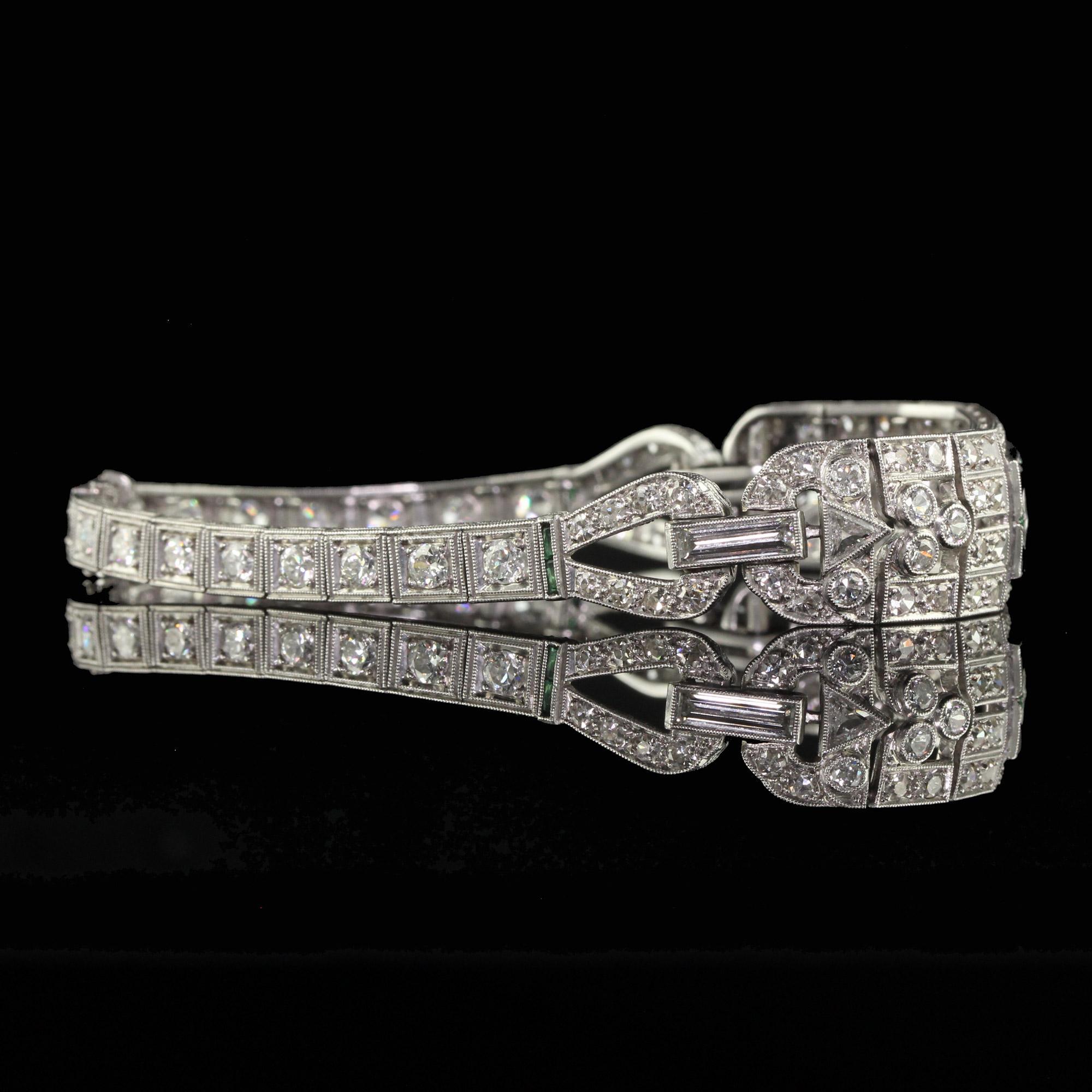 Antique Art Deco Platinum Old Carre Cut Diamond Emerald Onyx Bracelet 5