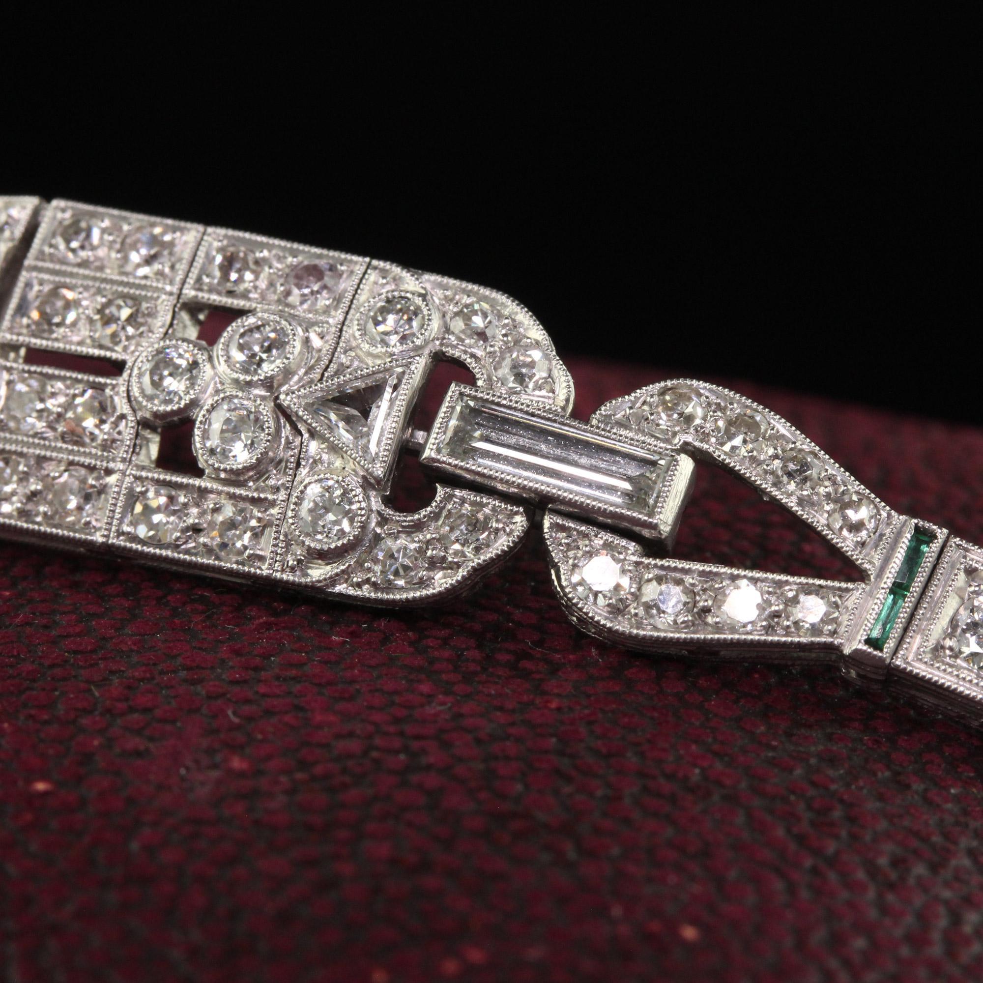 Antique Art Deco Platinum Old Carre Cut Diamond Emerald Onyx Bracelet 2