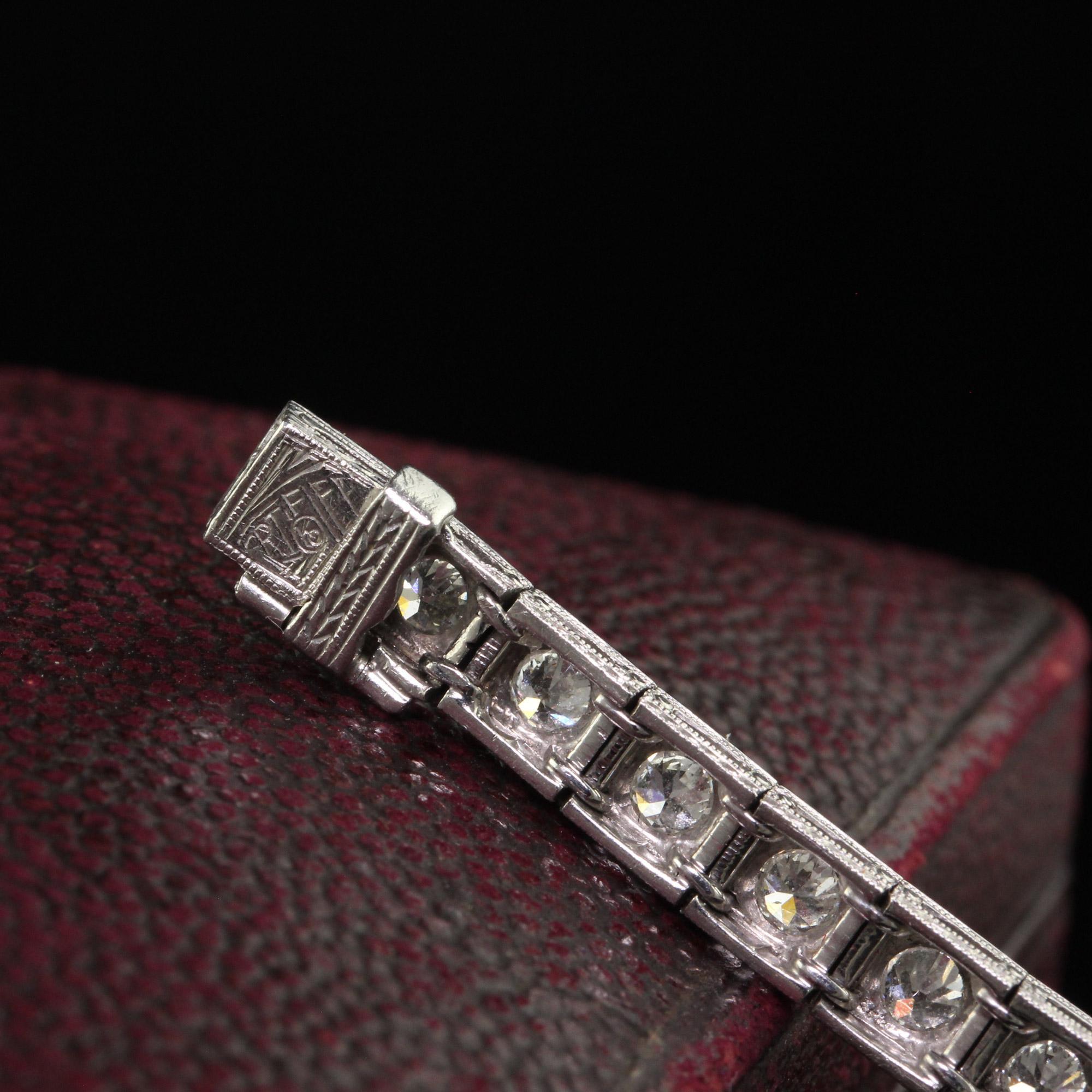 Antique Art Deco Platinum Old Carre Cut Diamond Emerald Onyx Bracelet 3