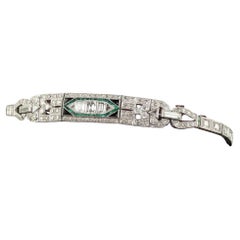 Antique Art Deco Platinum Old Carre Cut Diamond Emerald Onyx Bracelet