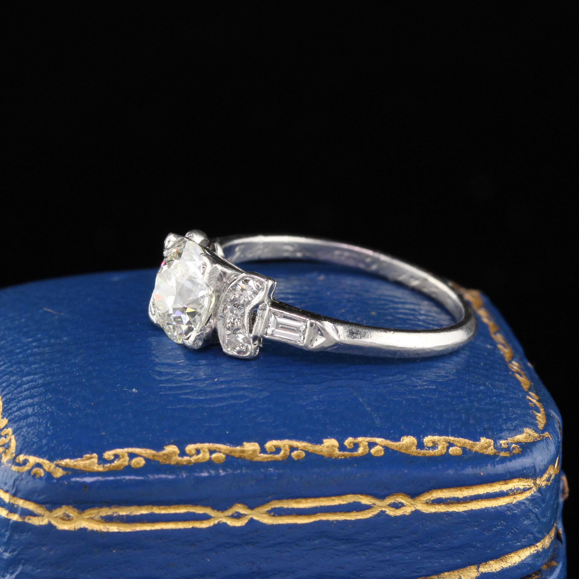 Antique Art Deco Platinum Old Cushion Cut Diamond Engagement Ring 1