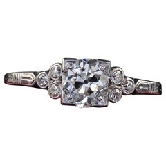 Antique Art Deco Platinum Old Cushion Diamond Engagement Ring - GIA