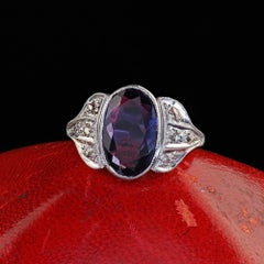 Antique Art Deco Platinum Old Cut Amethyst and Diamond Engagement Ring
