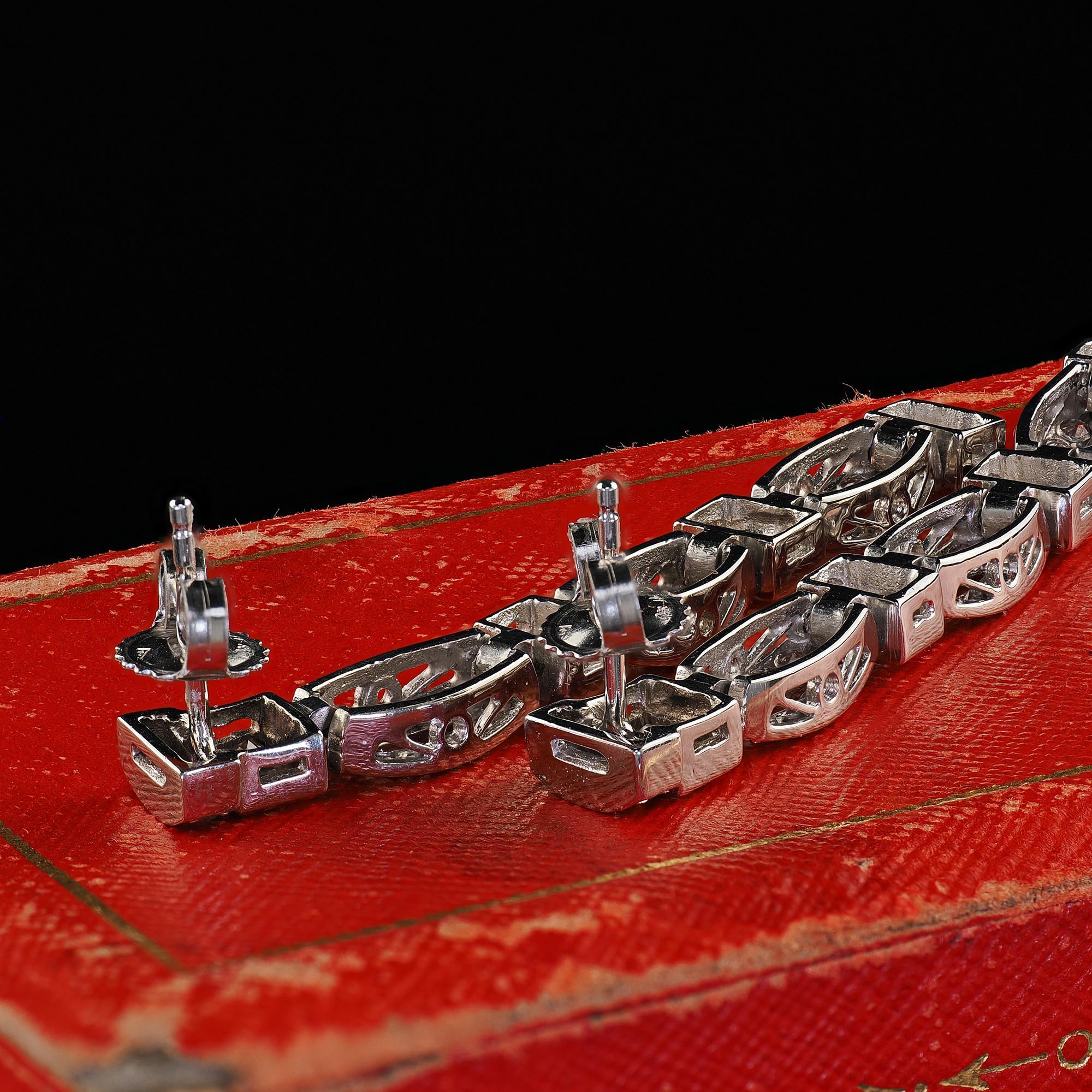 Antique Art Deco Platinum Old Cut Baguette Cut Diamond Drop Dangle Earrings 7