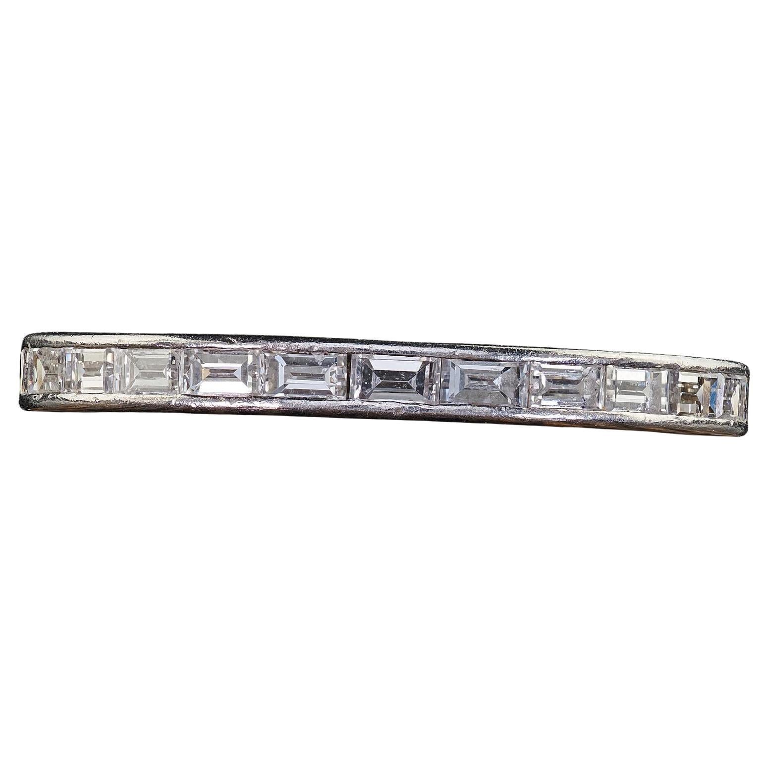 Antique Art Deco Platinum Old Cut Baguette Diamond Eternity Band - Size 6 1/2
