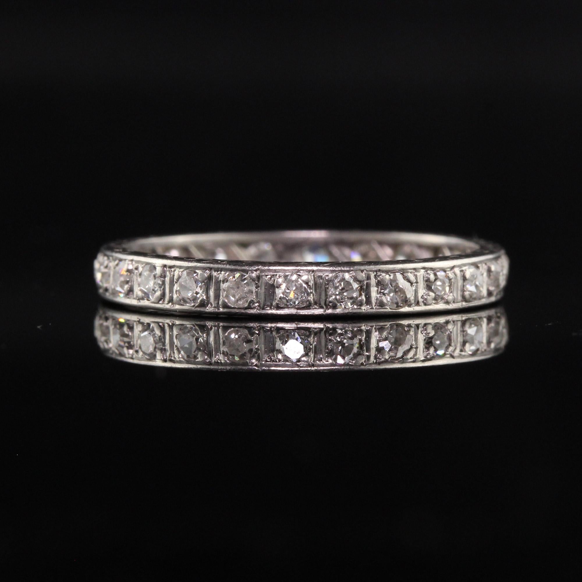 Antique Art Deco Platinum Old Cut Diamond Engraved Eternity Band In Good Condition In Great Neck, NY