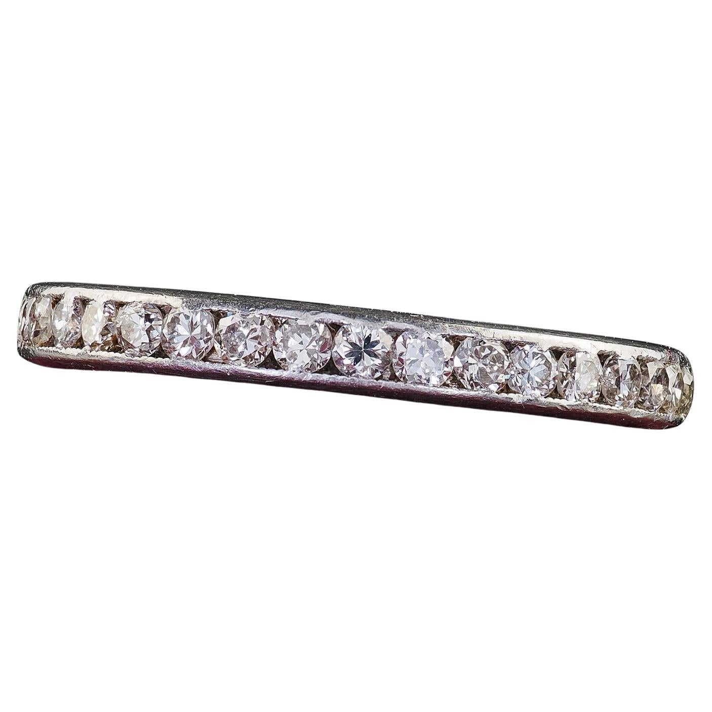 Antique Art Deco Platinum Old Cut Diamond Engraved Eternity Band - Size 5