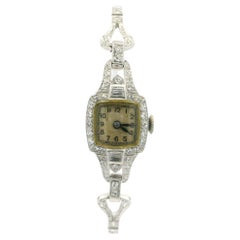 Antiguo Reloj de Pulsera Art Decó de Platino y Diamantes talla antigua