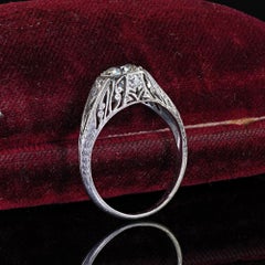 Bague de fiançailles antique Art Deco Platinum Old Cut Diamond Filigree - GIA
