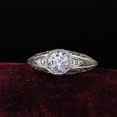 Antiker Art Deco Platin Altschliff Diamant Filigran Verlobungsring - GIA