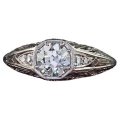 Bague de fiançailles antique Art Deco Platinum Old Cut Diamond Filigree - GIA