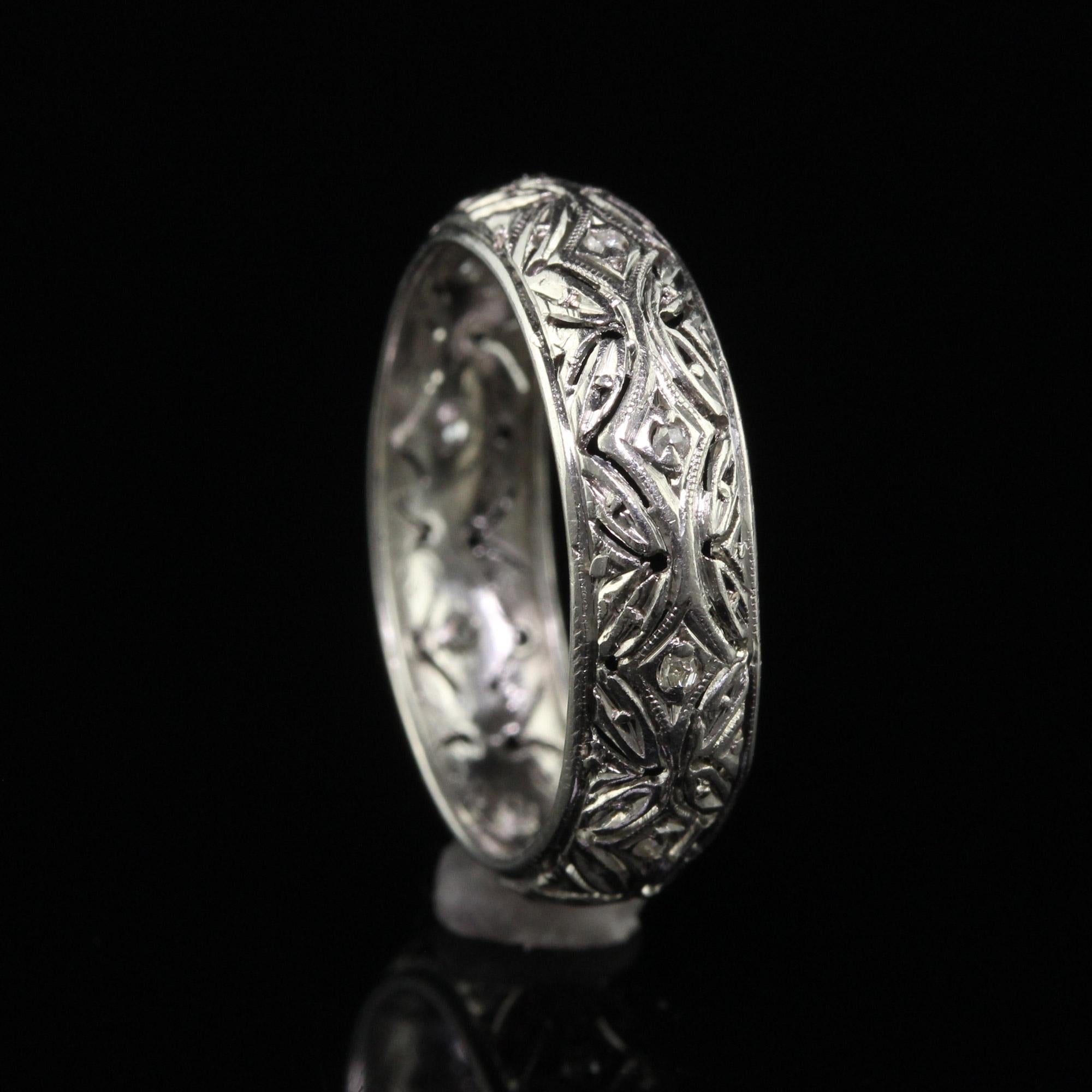 Antique Art Deco Platinum Old Cut Diamond Filigree Wedding Band - Size 6 1/2 For Sale 2