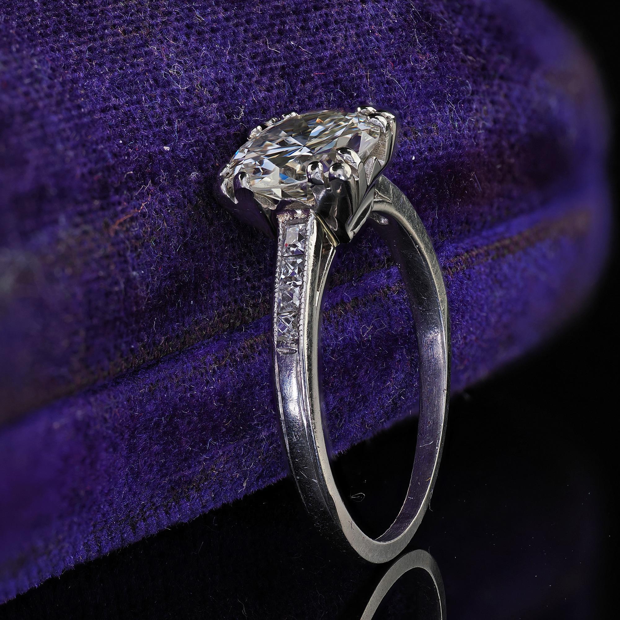 Round Cut Antique Art Deco Platinum Old Cut Diamond French Cut Engagement Ring - GIA For Sale