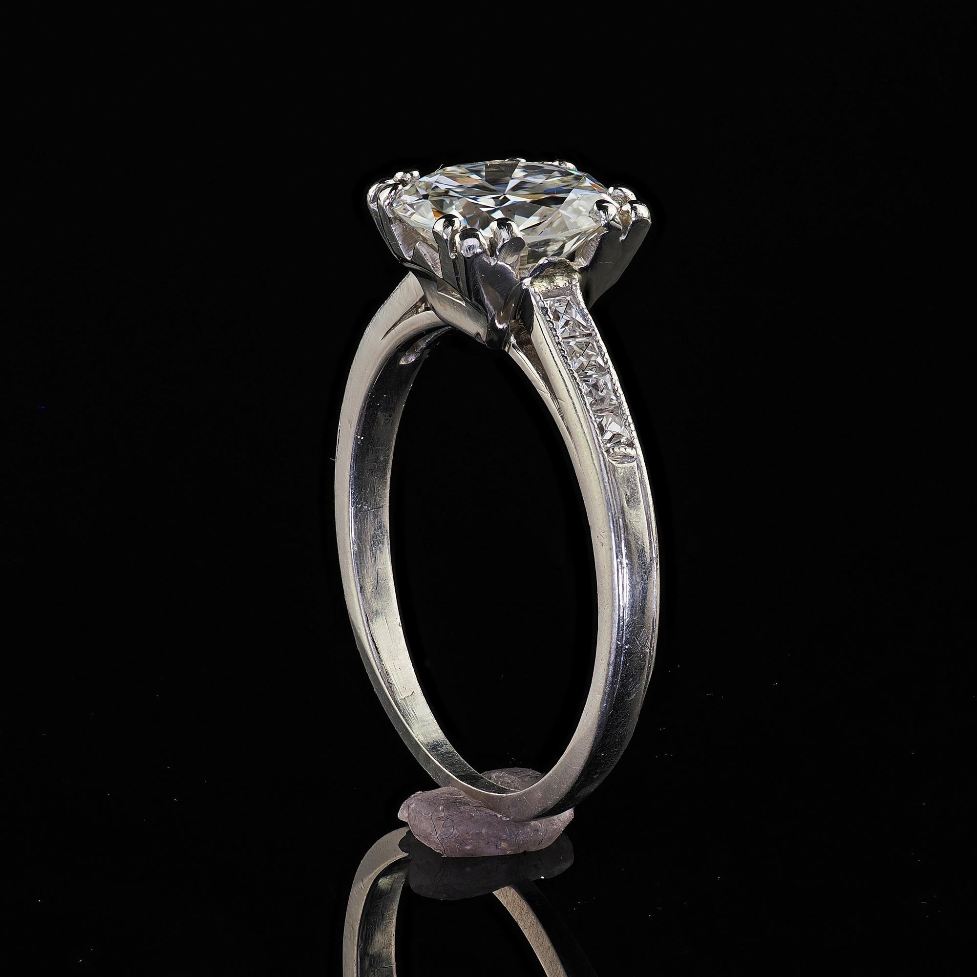 Antique Art Deco Platinum Old Cut Diamond French Cut Engagement Ring - GIA For Sale 3