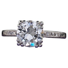 Bague de fiançailles Art déco ancienne en platine avec diamant taille ancienne française - GIA