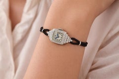 Antique Art Deco Platinum Old Cut Diamond Pyramid Wrist Watch & Black Cord Strap