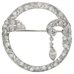 Arte Antiques Art Deco Platinum Old Cut European Marquise Diamond Dangle Wreath Brooch