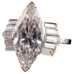 Antique Art Deco Platinum Old Cut Marquise Baguette Diamond Engagement Ring  GIA