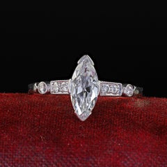 Antique Art Deco Platinum Old Cut Marquise Diamond Engagement Ring - GIA