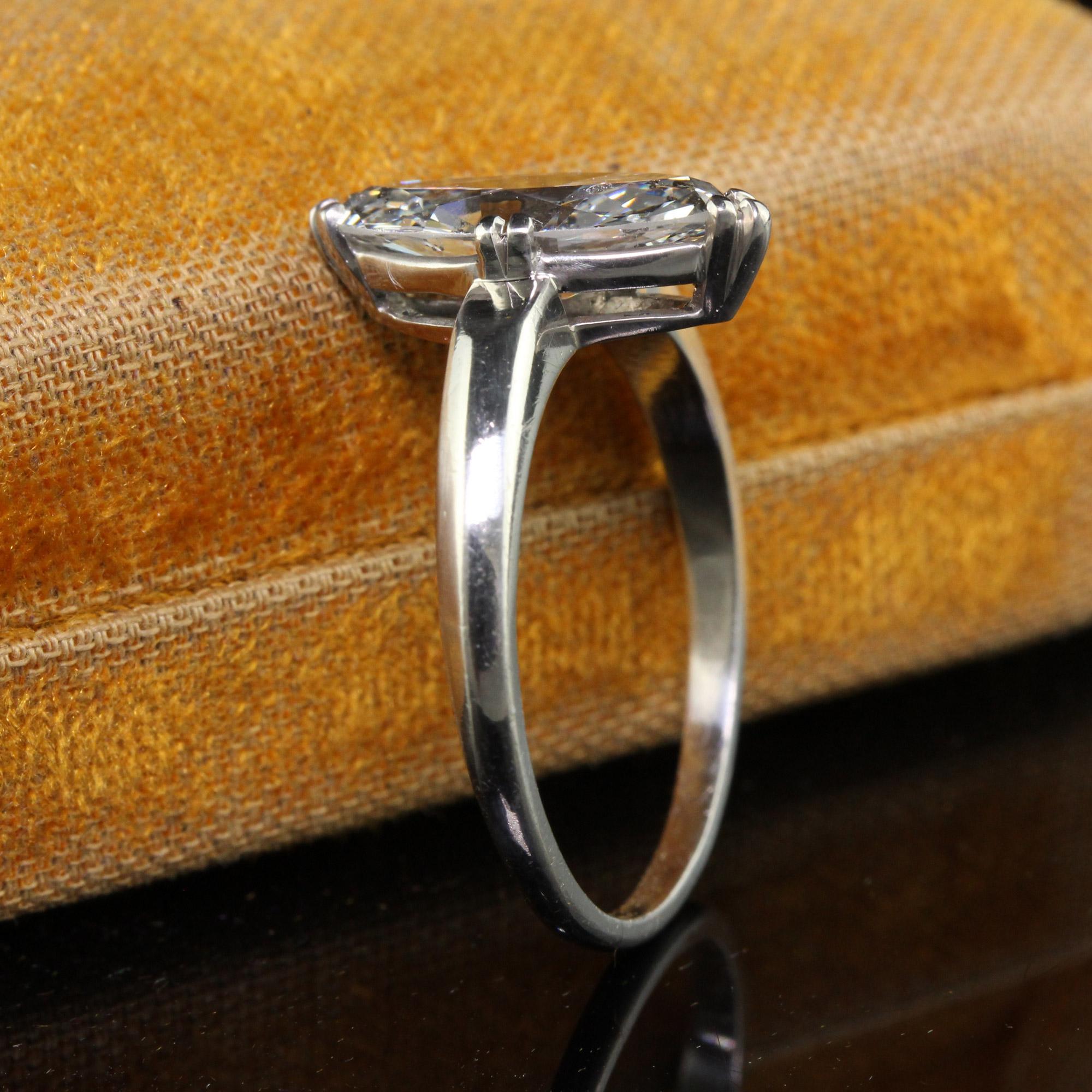 Marquise Cut Antique Art Deco Platinum Old Cut Marquise Diamond Engagement Ring - GIA For Sale