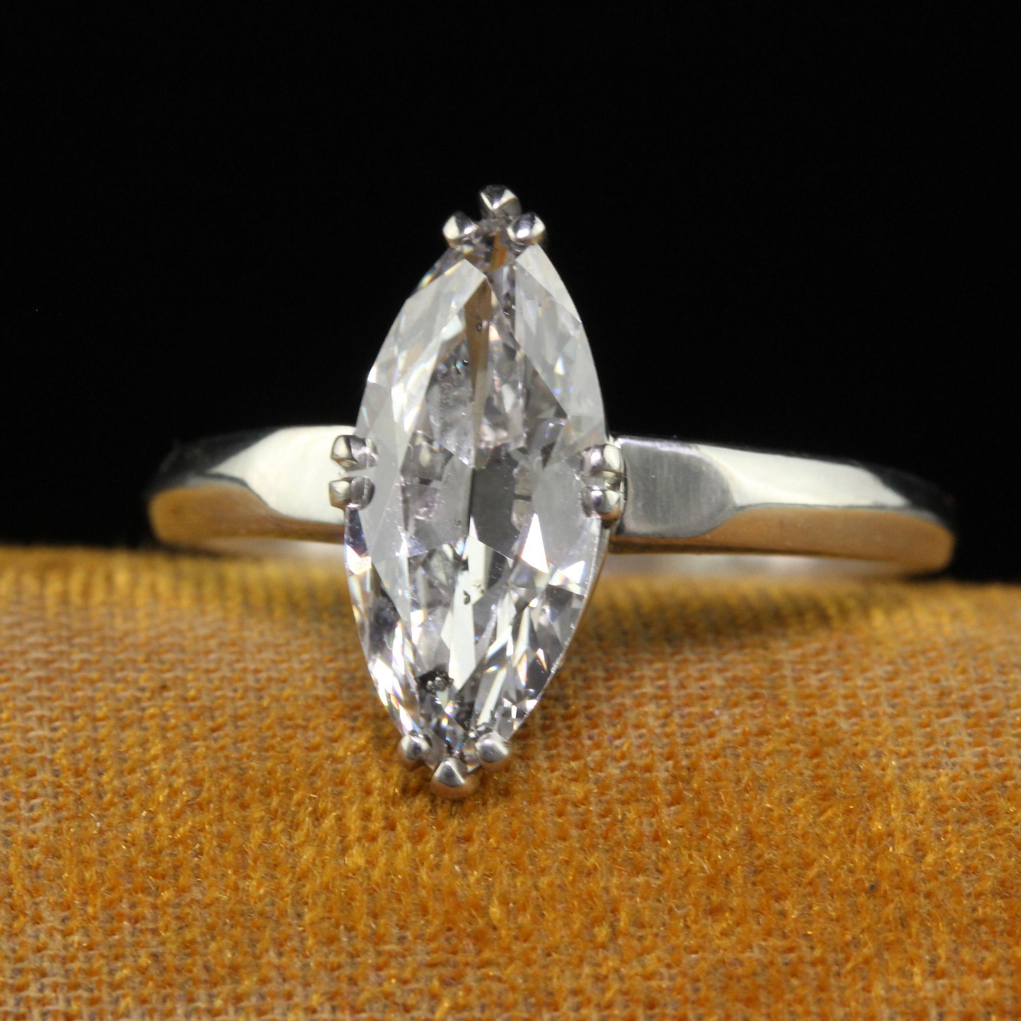 Antique Art Deco Platinum Old Cut Marquise Diamond Engagement Ring - GIA In Good Condition For Sale In Great Neck, NY