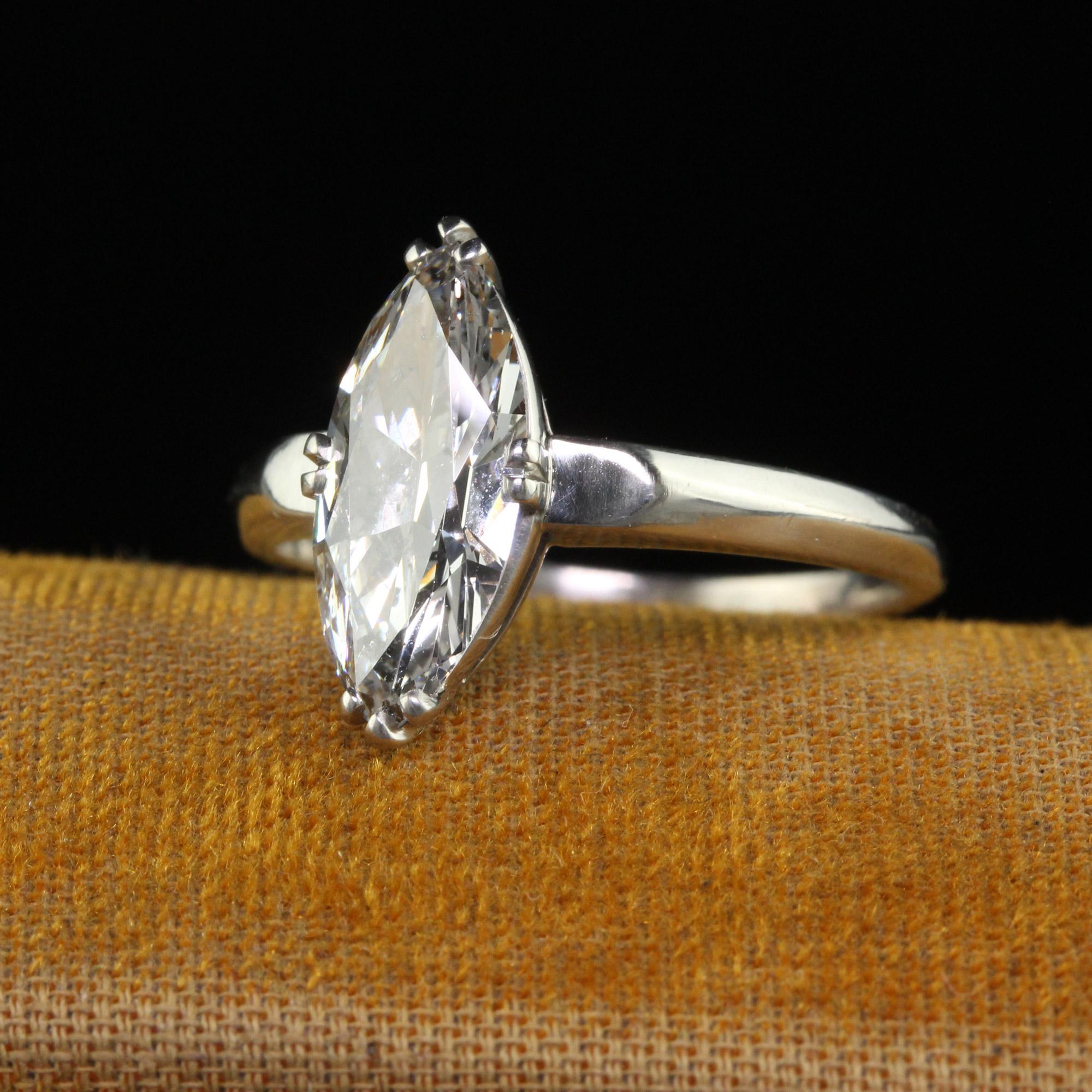 Women's Antique Art Deco Platinum Old Cut Marquise Diamond Engagement Ring - GIA For Sale