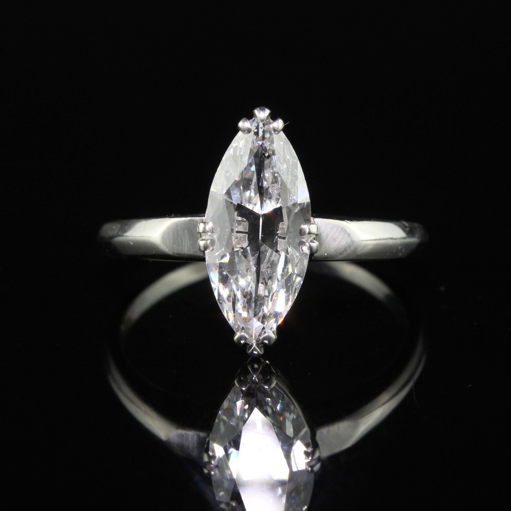 Antique Art Deco Platinum Old Cut Marquise Diamond Engagement Ring - GIA For Sale 1