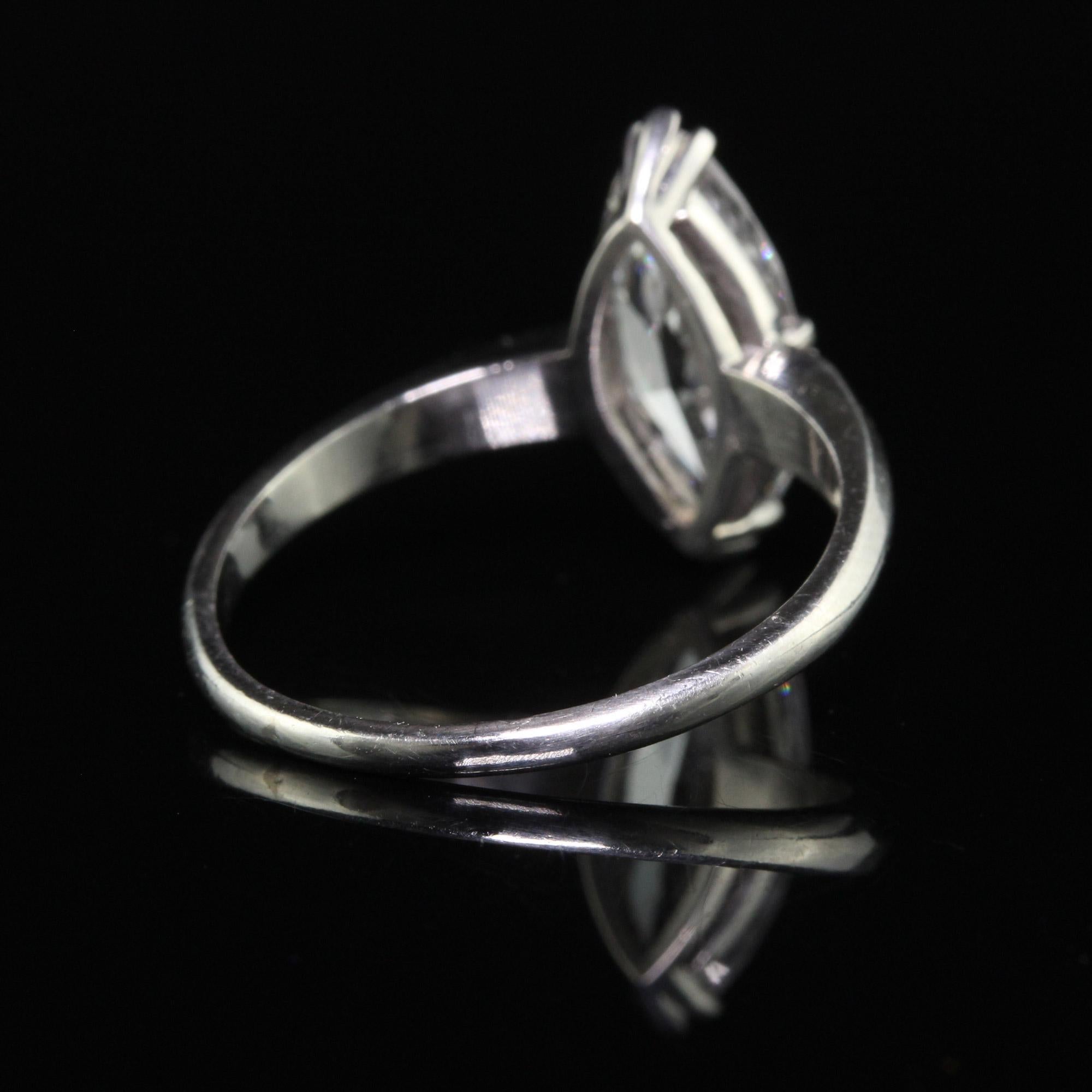 Antique Art Deco Platinum Old Cut Marquise Diamond Engagement Ring - GIA For Sale 2