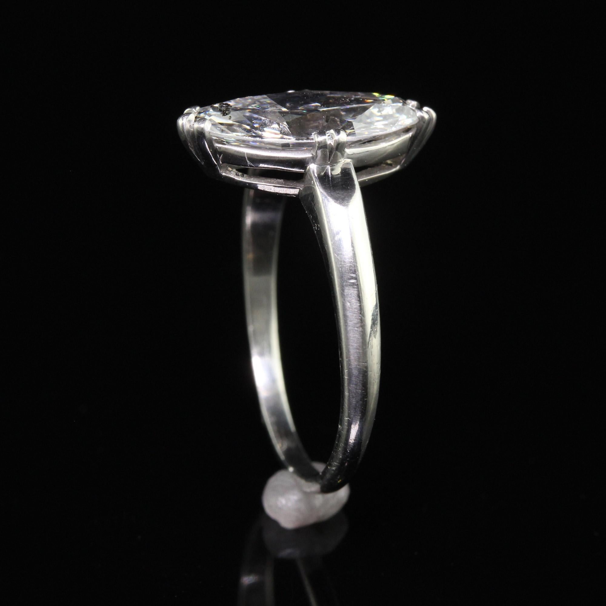 Antique Art Deco Platinum Old Cut Marquise Diamond Engagement Ring - GIA For Sale 3