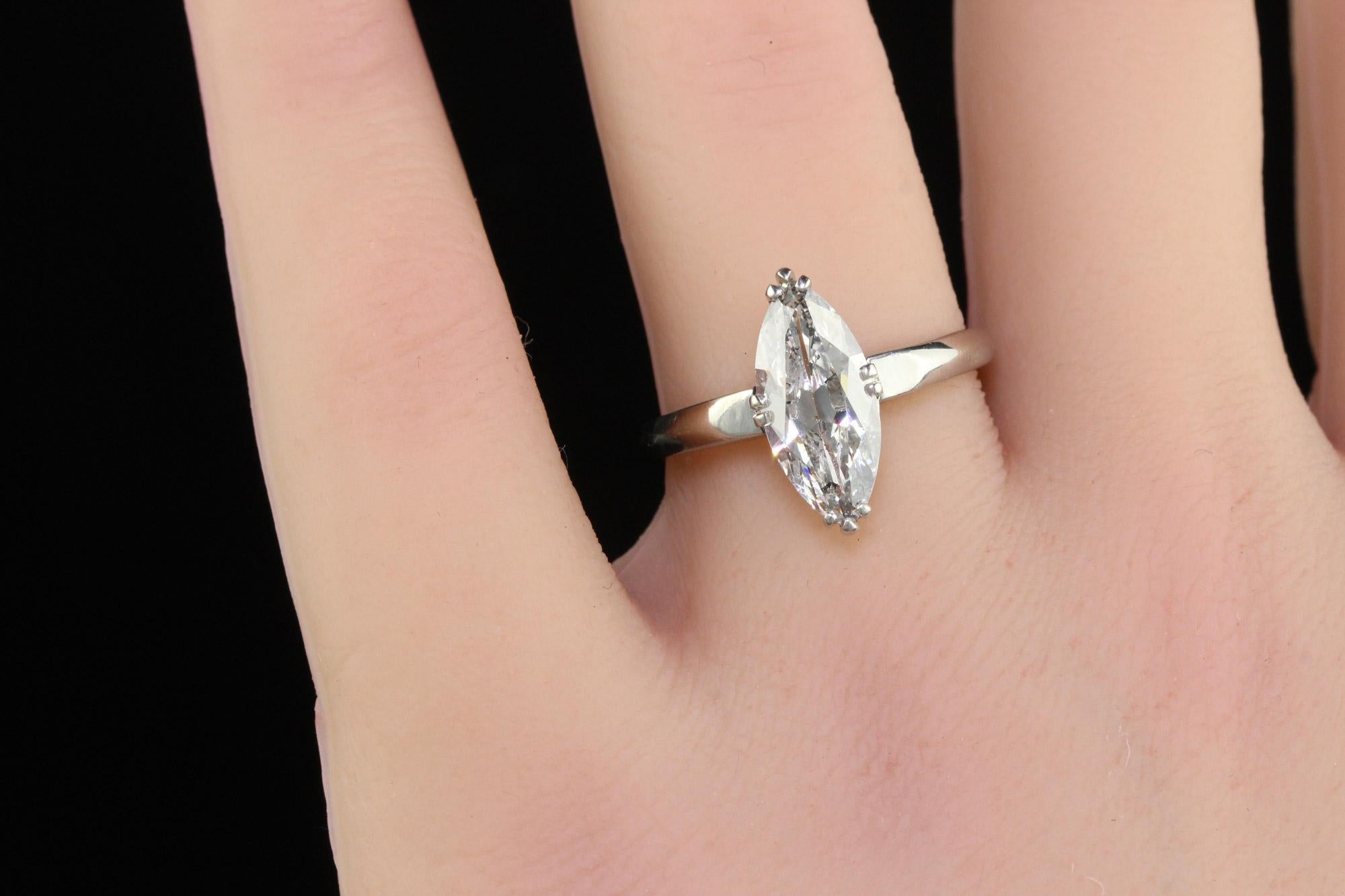 Antique Art Deco Platinum Old Cut Marquise Diamond Engagement Ring - GIA For Sale 4