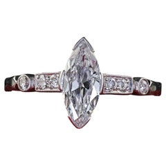 Antique Art Deco Platinum Old Cut Marquise Diamond Engagement Ring - GIA