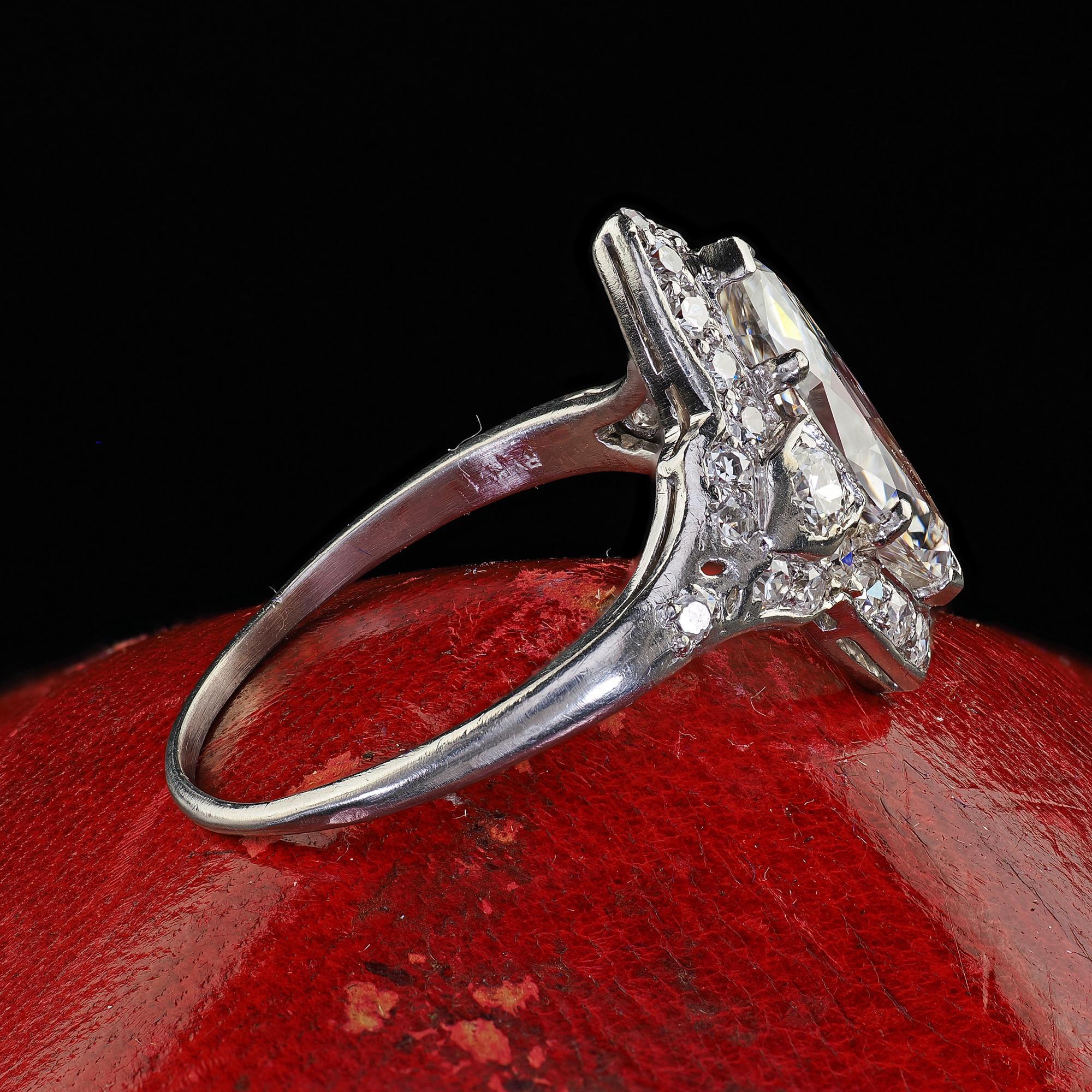 Women's Antique Art Deco Platinum Old Cut Marquise Diamond Halo Engagement Ring - GIA