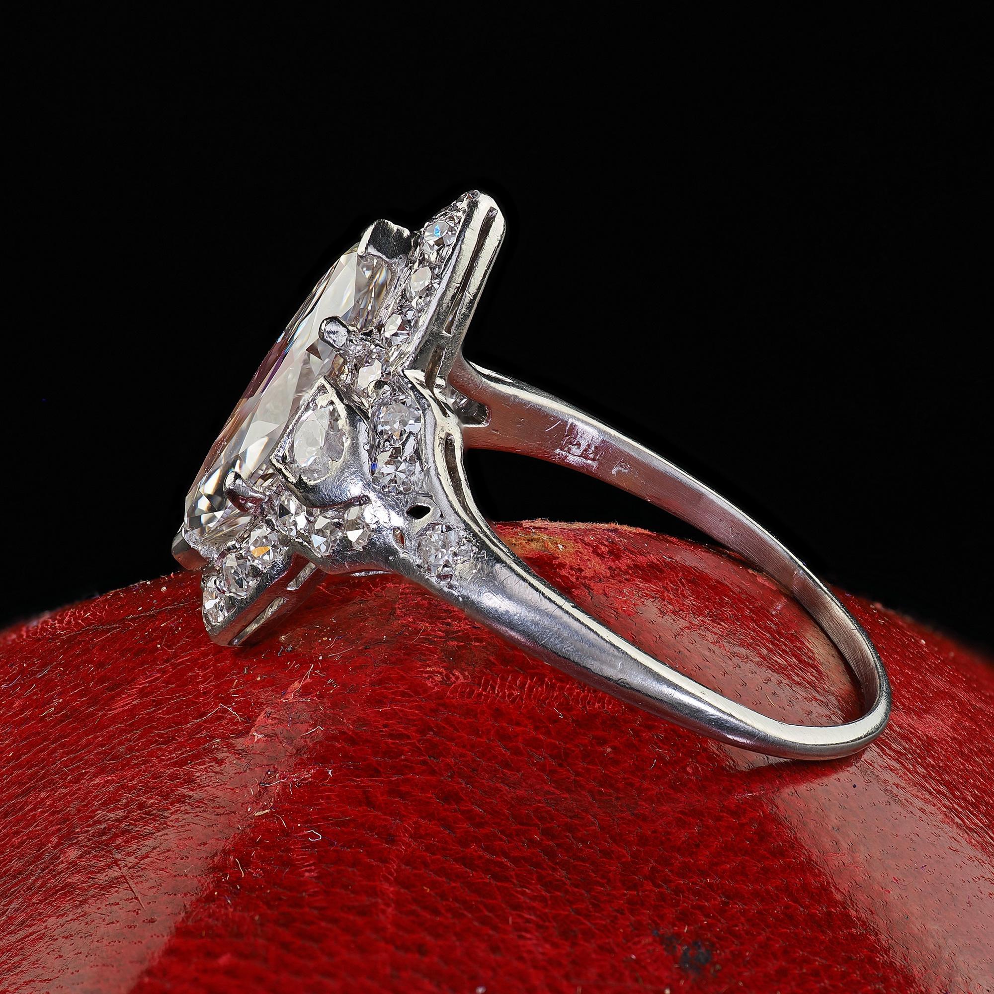 Antique Art Deco Platinum Old Cut Marquise Diamond Halo Engagement Ring - GIA 1