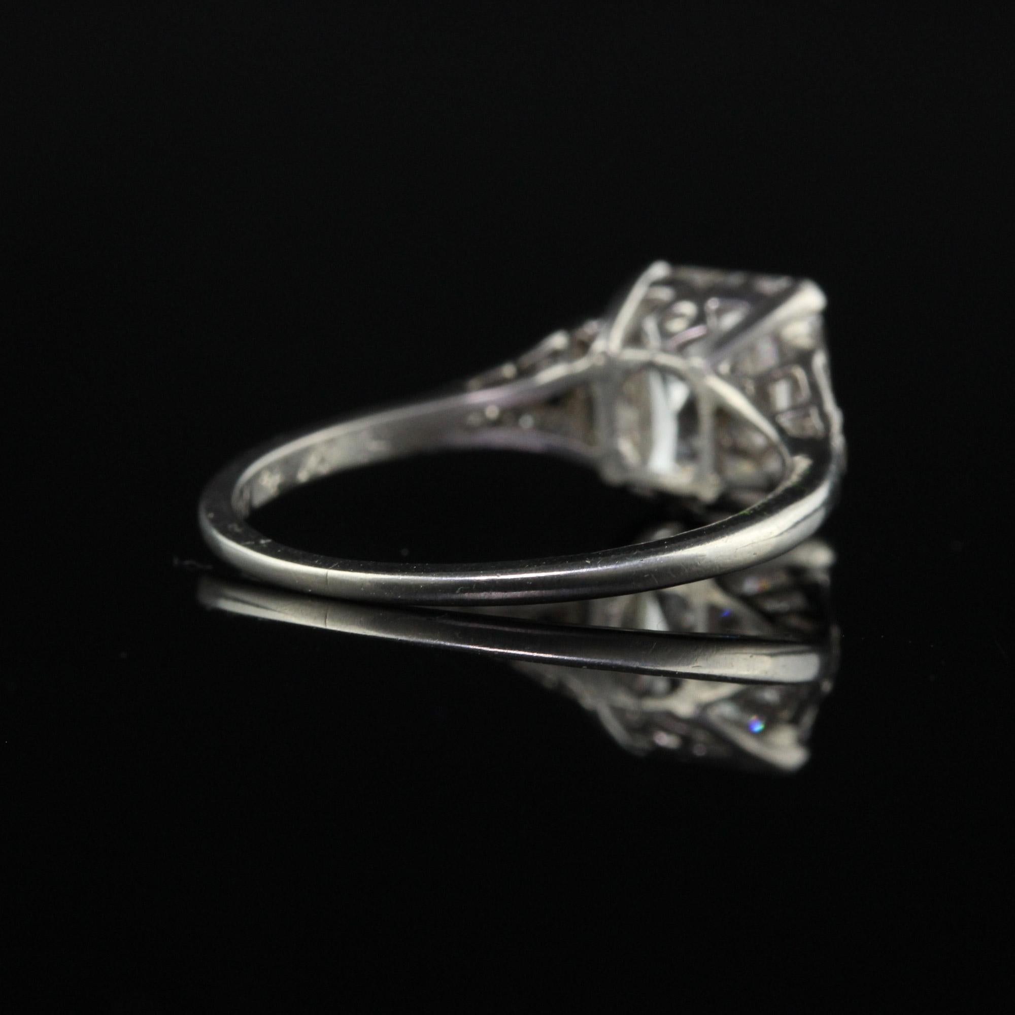 Women's or Men's Antique Art Deco Platinum Old Emerald Cut Diamond Baguette Engagement Ring - GIA For Sale